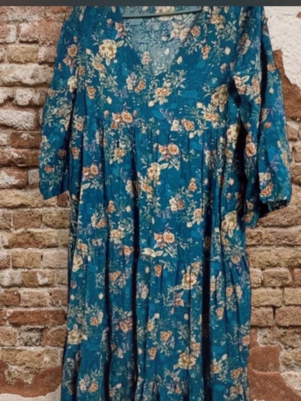 NATURAL LIFE Teal Floral V-Neck MIDI Dress